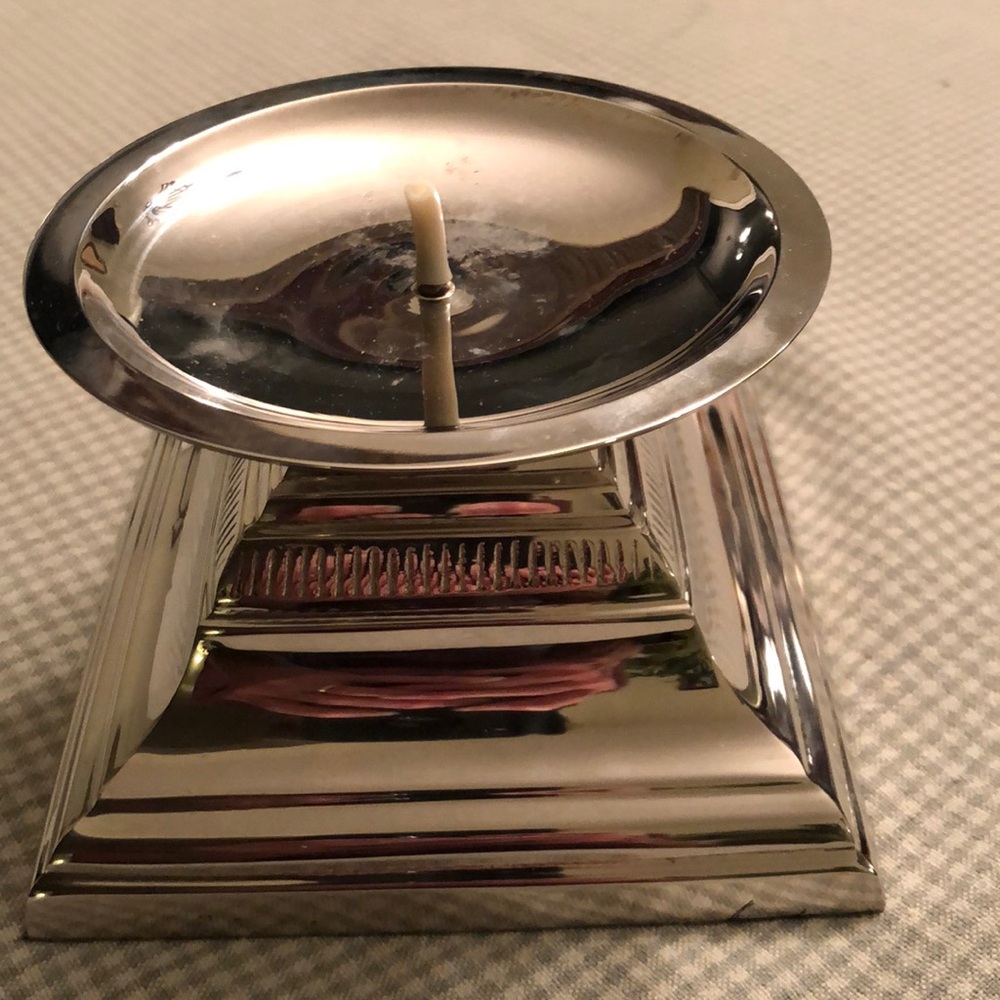 Vintage Pre 2000 Heavy Silver Tone 5” Sq Pillar Candle Holder 3 1/4” High - #455